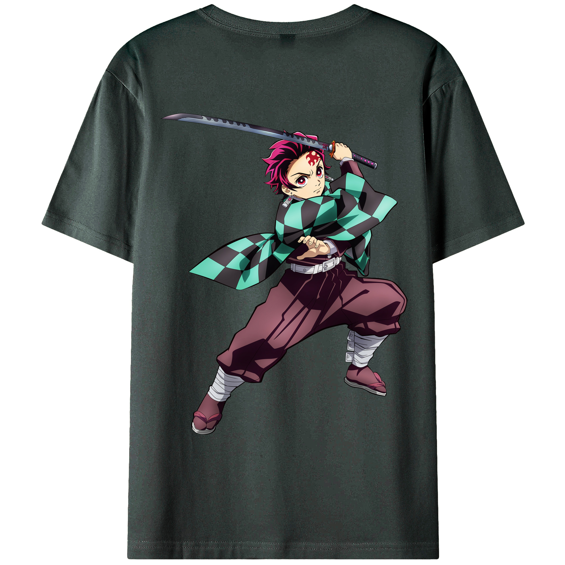 （画像用） 鬼滅の刃 竈門 炭治郎／かまど たんじろう Kamado Tanjirou 綿100％ メンズ半袖Tシャツ（バックプリント） 通気性